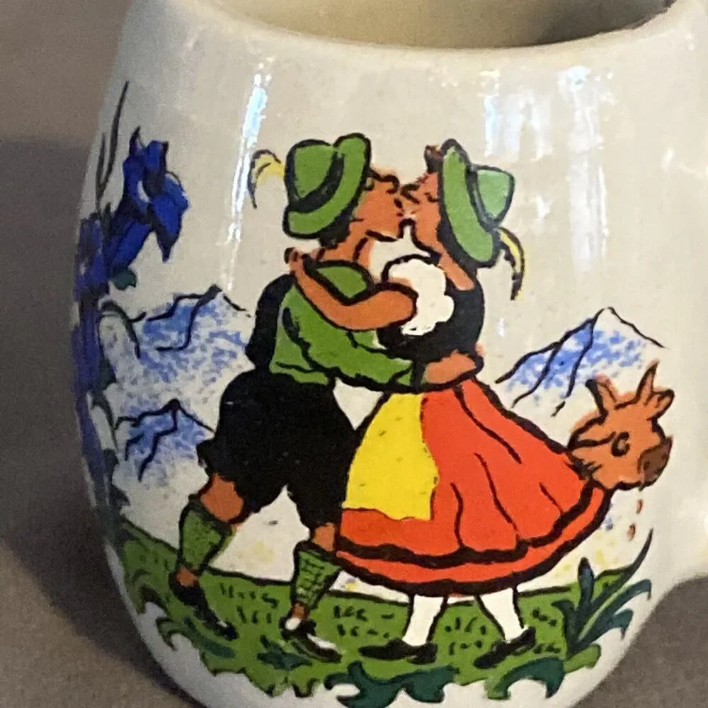 West Germany Stoneware Shot Glass Stein Mug Handle Miniature Vintage Kissing